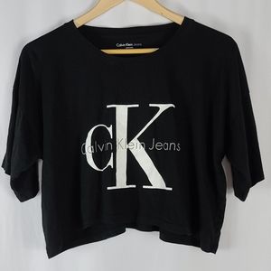Calvin Klein White Gray Logo Black Crop Top